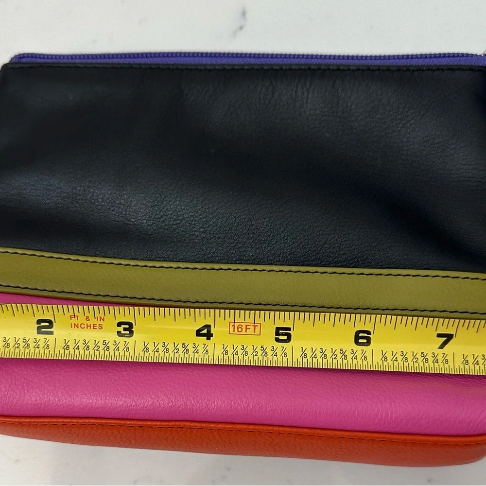 Leather  Black and Pink Cosmetic Bag with Olive Accent